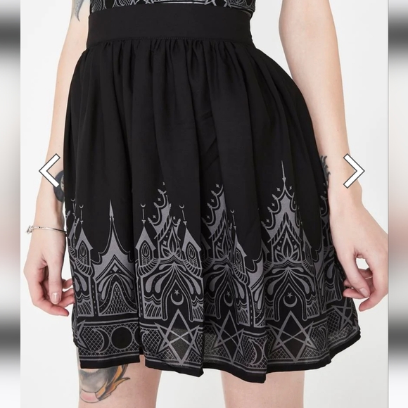 Killstar Duchess chiffon black grey printed goth witchy skirt - Picture 1 of 9